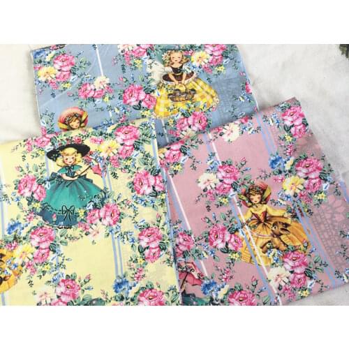 Vintage flowers doll Plain cotton fabric for Sewing Quilting Accessories DIY Children Bed Sheet Pillowcase Patchwork Material