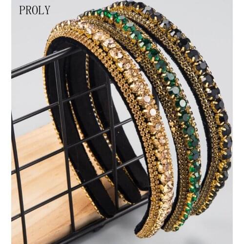 PROLY New Fashion Women Hairband Vintage Rhinestone Chain Headband Top Quality Hair Band Baroque Luxury Hair Accessories