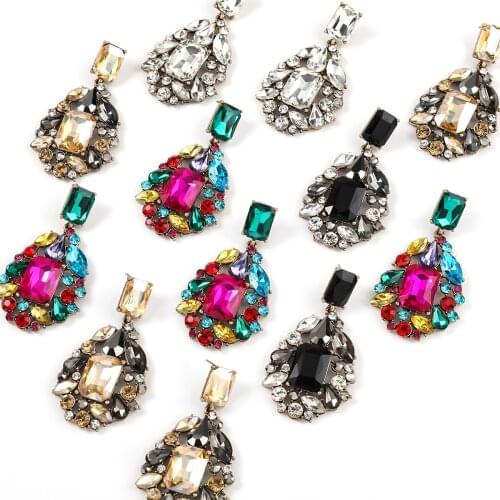 JIJIAWENHUA New Trend Sparkling Multicolor Rhinestone Womens Earrings Fashion Statement Dinner Party Jewelry Accessories