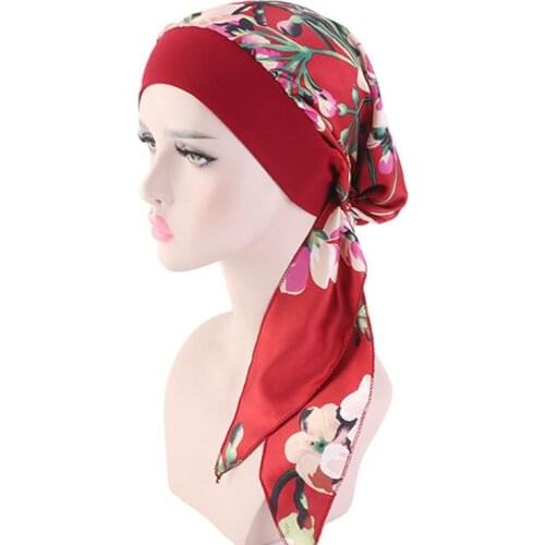 2021 Women Headscarf Ladies Summer Fashion Turban Hat Ladies Satin Headdress Ribbon Hair Accessories Elastic Hair Band Braid Hat