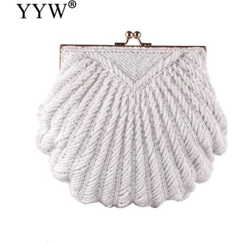 Women Wedding Purse And Handbag Elegant Evening Party Bags Clutches White Shell Pochette Mariage Sac Femme Beaded Clutch Bag Sac