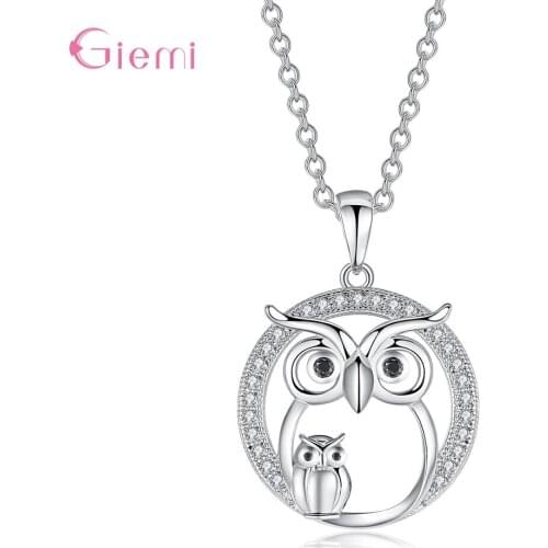 New Cubic Zircon Owl Necklace Pendant For Women Crystal 925 Sterling Silver Necklaces Fashion Jewelry Christmas