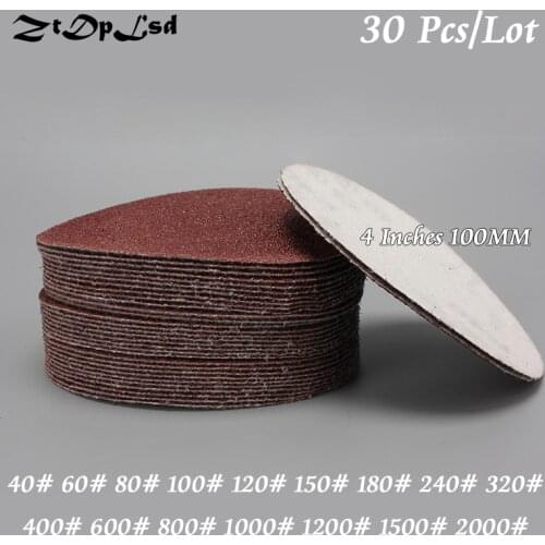 ZtDpLsd 30Pcs/lot Dry Grinding 4 Inches 100MM Paper Flocking Sandpaper Pad Sanding Disc Woodworking Electric Grinder Accessories