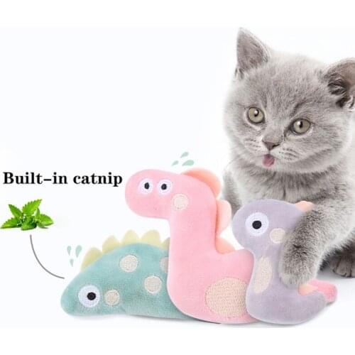 Teeth Grinding Catnip Toys FunnyPlush Dinosaur Design Toy Pet Kitten Chewing Vocal Toy Claws Thumb Bite Mint For Catsb
