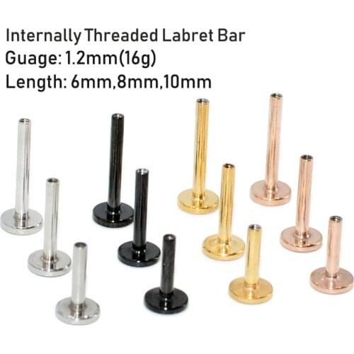 10Pcs/Lot Surgical Steel Internally Threaded Labret Shaft Bar Lip Piercing Earring Stud Wholesale Body Piercing Jewelry 16g 1.2m