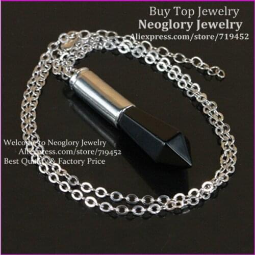 10PCS Silver Plated Nature Gems Black Stone Stone Point Pendant Gems Druzy Quartz Pendant Bullet Pendant Pendulum Necklace