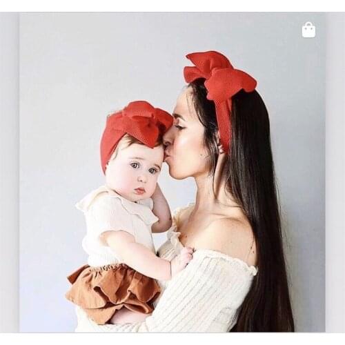 2pcs Parent-child Hair Bow Headband For Girls Cute Baby Fabric DIY wide hair band Bands Kids Solid Turban Summmer Hair Accessori