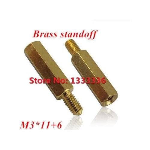 200pcs/lot M3*11+6 Hexagonal Brass standoffs spacer Hex nut M3 Male Female Thread Spacing Screws PCB Board Pillar