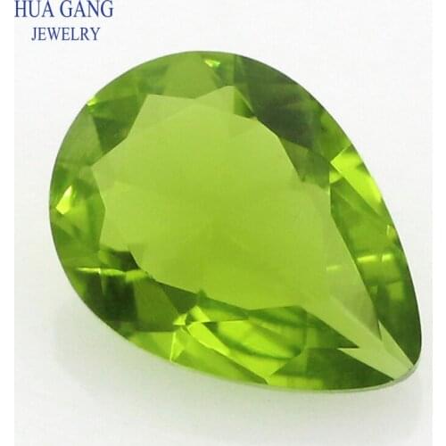 2x3~15x20mm Peridot Pear Shape Loose Glass Beads Synthetic Gems For Jewelry Wholesale Free Shipping