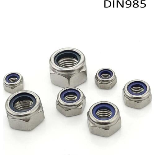 50/30/10pcs DIN985 M2 M2.5 M3 M4 M5 M6 M8 M10 M12 Stainless Steel Self-locking Nut Nylon Lock Nut Locknut Slip Nylon Hex Nut