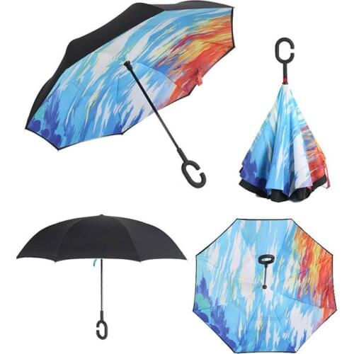 7 Color Pongee Aluminum Alloy Tube Windproof Inverted Umbrella Rain Women Sun Protection Children Womens Reverse Umbrella Long