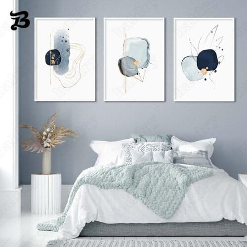 Abstract Watercolor Canvas Painting Modern Blue Black Minimalist Wall Art Posters Prints Picture for Living Room Home Decoration
