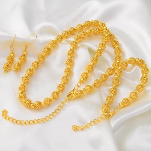 Anniyo Round Balls Jewelry Sets Beads Necklace Bracelet and Earrings for Women Fashion African Party Accessories Bead #158706