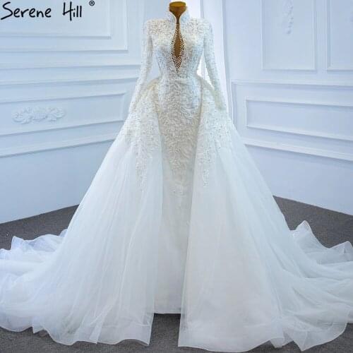 White With Train Mermaid Wedding Dresses 2020 High-end Beading Pearls Luxury Bridal Gown BHM67218 Custom Made Serene Hill