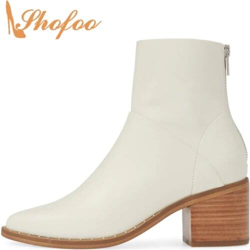Rivet White Solid Snakelike Woman Short Boots Ankle Zipper High Square Heels Pointed Toe Novelty Sexy Mature Spring/Autumn 2021