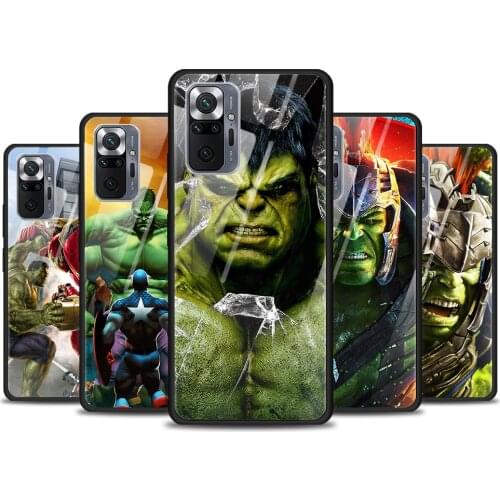 Hulk marvel hero for Xiaomi Redmi Note 10 Pro Max 10S 9T 9S 9 8T 8 7 Pro 5G Luxury Tempered Glass Phone Case Cover