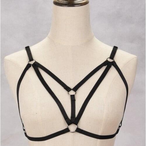 Black pastel goth fetish binding body harness bra sexy harness top bondage lingerie harness cage bra