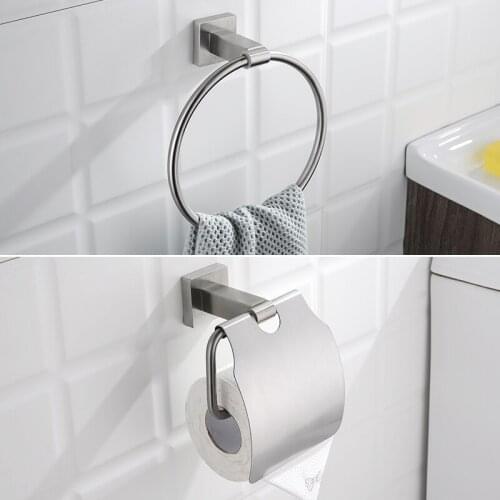 Bathroom Accessories Stainless Steel Brushed Square Paper Holder Towel Ring