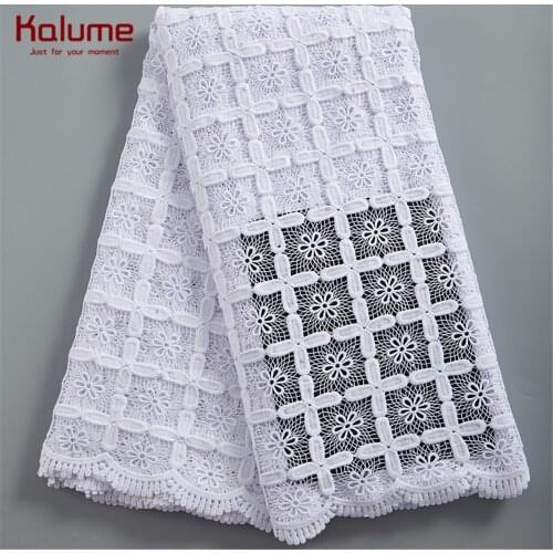 Kalume French Cord Lace Fabric 2021 Pure White Nigerian Cord Lace Fabrics Rhinestones African Lace Fabric For Wedding F2414