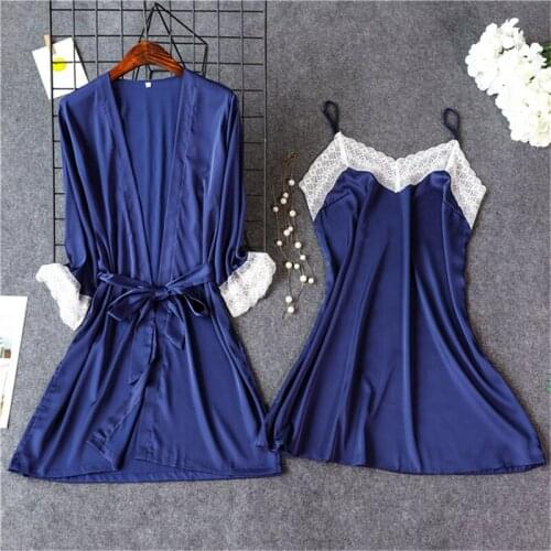 Summer ice silk two-piece robe dress female hanging skirt nightgown bathrobe set thin section out home service sexy nightware