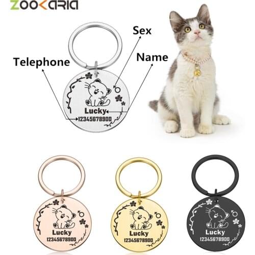 Engraved Cat ID Tag Personalized For Pets Name Tags For Cats Name Tags For Kitten Key Small Collar Pendant To Return Lost Pet