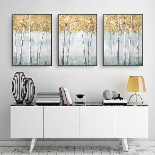 Modern Abstract Yellow Leaves Tree Oil Painting On Canvas Print Nordic Poster Wall Art Picture For Living Room Decor Frameless