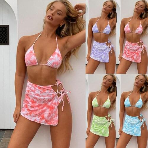 HOHL Tie dye Backless bikini 2020 Skirted swimsuit women High cut 3 piece suit swimwear