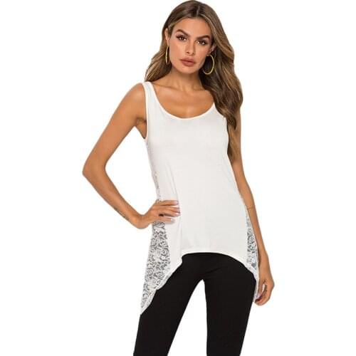 Casual Womens Vest Lace Patchwork Tops 2020 Women Sexy V Neck Basic Tops Blusas Summer Irregular Hem Tank Tops