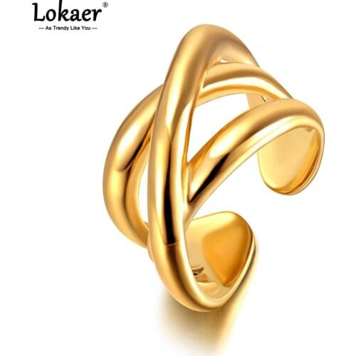 Lokaer Original Design Titanium Stainless Steel Geometric Hiphop/Rock Rings Bohemia Party Ring Jewelry For Women Girls R20073