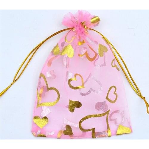 NEW Wholesale 100PCS Organza Bag Love Design Eyelash Packaging Drawstring Pouches Organza Creative Eyelashes Gift Package