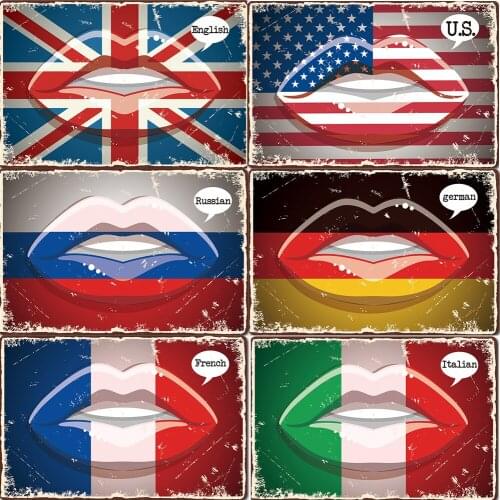 National flag Vintage Poster Retro Plaque Metal Signs Bar Club Home Wall Decor Plates Tongue Art Poster America/Russian/England
