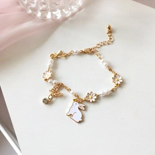 Butterfly Rabbit Cute Cartoon Charm Bracelets Flower Pearls Cheap Bracelet