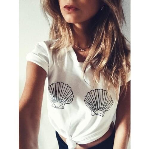 New arrival Sea shell printed t shirt funny t shirt women fashion tops hipster T shirt summer casual girls tops tees- K032
