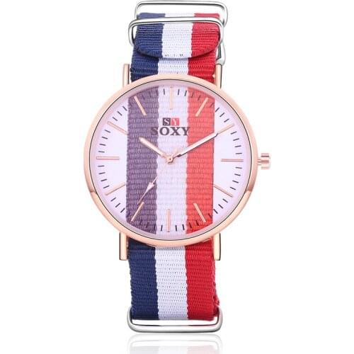 New fashion fabric strap watch Brife women dress quartz watch brand soxy multicolor flag popular wristwatch clock relojes