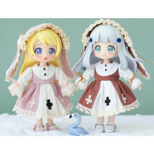 OB11 Clothes Dress Headwear Suit Skirt Dress for Obitsu11, Molly, GSC, 1/12bjd Clothes Doll Clothing Accessories Toy Costumes