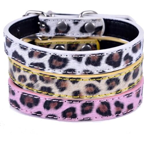 Fashion Leopard Leather Dog Collar Adjustable 8-11'' Pink White Gold Color Puppy Pet Dog Supplies Size S M