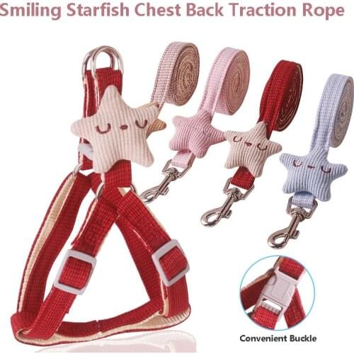 Puppy Harness Leash Collar Set Adjustable Cute Star Double Layer Dog Harness for Small Medium Pet Collar Leash Outdoor Walking