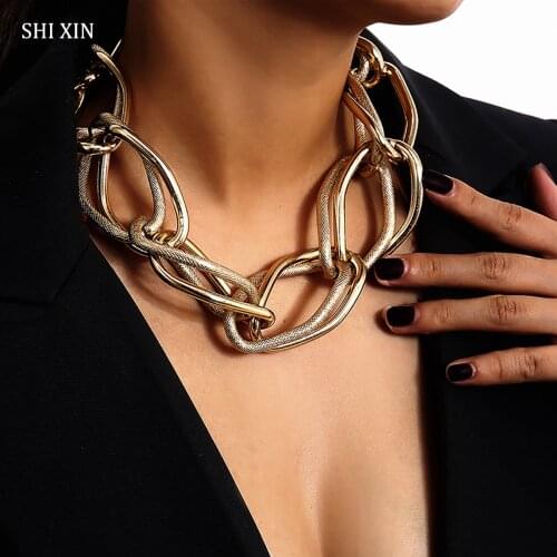 SHIXIN Hip Hop Big Thick Chain Necklace for Women Punk Statement Gold Short Choker Collar Chunky Necklace Decoration on the Neck