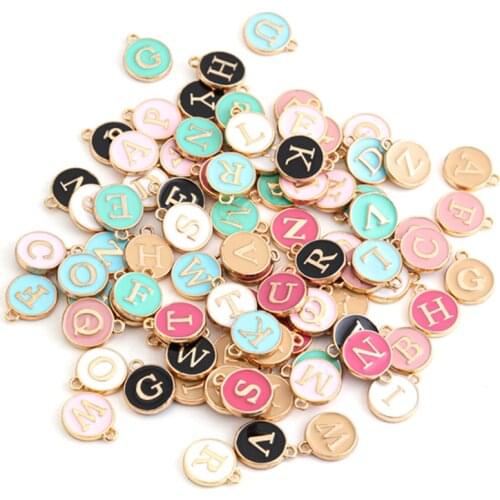26pcs/pack Flat Round Double-side Alloy Letter Charms Alphabet Initial Letter Pendants for DIY Jewelry Making Wholesale