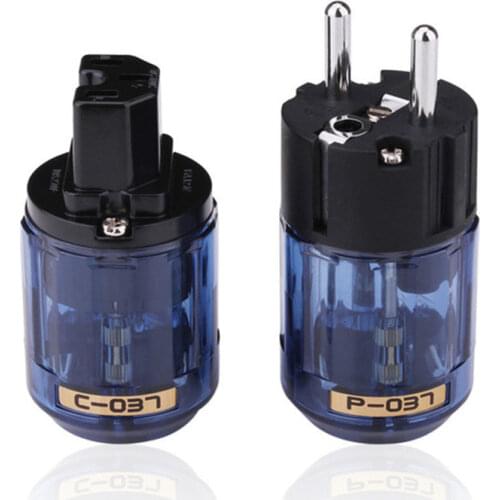 C-037 IEC Plug P-037E Schuko EUR Power Plug Jack Adapter Oyaide Rhodium Plated Male Female Blue 10A-15A 250V Standard Grounding