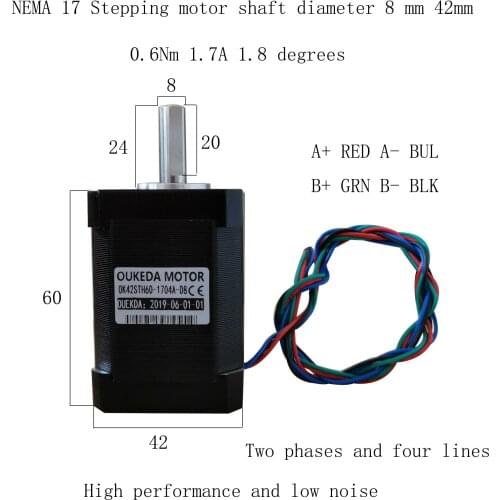 Shaft diameter 8, 42BYGH60, 42 stepper motor, NEMA17 1.7A, body 60