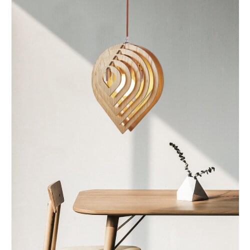 Nordic Multi-layer Wooden Water Drop shaped Pendant Lamp Modern Loft E27 Single head Dining Room Bedroom Home Lighting Decor