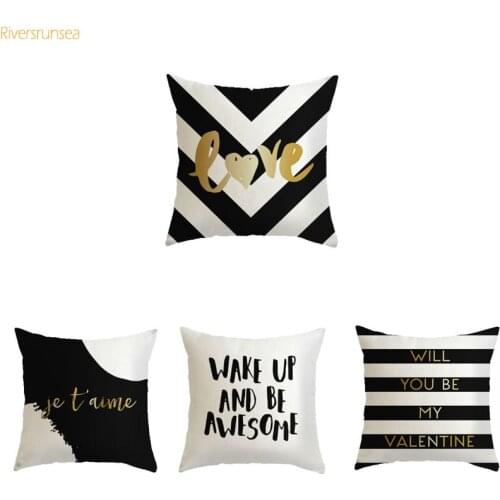 Modern Decor Nordic Black White Geometric pattern Cushion Cover Nordic imple golden English cushion cover For sofa
