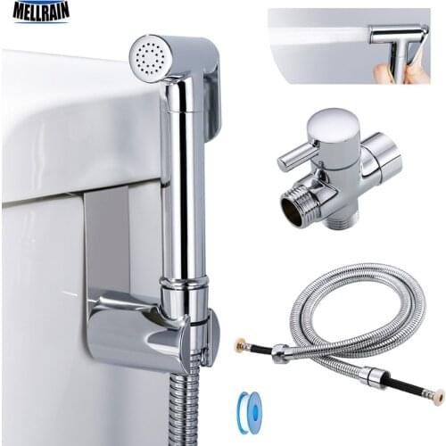 Toilet hand held bidet sprayer kit brass chrome plated bathroom bidet faucet spray shower head with hose & T-adapter & holder