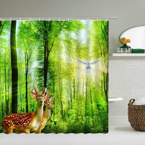 Forest Scenery Shower Curtains Waterproof Bathroom Bath Curtain 3d Printing With Hooks Decoration 180*180cm Washable Cloth
