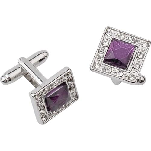Square crystal Cufflinks man purple Cuflink Photo frame shaped Cuff Links Button red blue clear cufflink French shirt cufflink