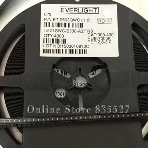 100PCS/LOT ( Make EVER LIGHT ) 1608 0603 white 300-400mcd SMD LED lamp beads bright LED light emitting diode