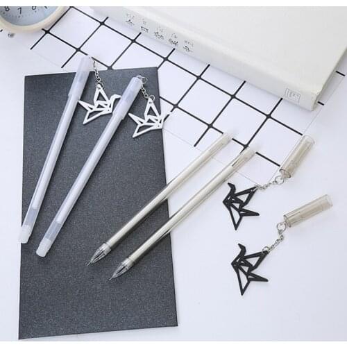 4pc Thousand Paper Crane Pendant Gel Pen Creative Learning Stationery Office School Supplies Sign Pen Student Exam Black Pen