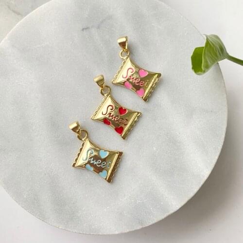 5pcs/lot candy shape pendants for necklace make copper with enamel baked charms pastel summer color dijes pendants for jewelry