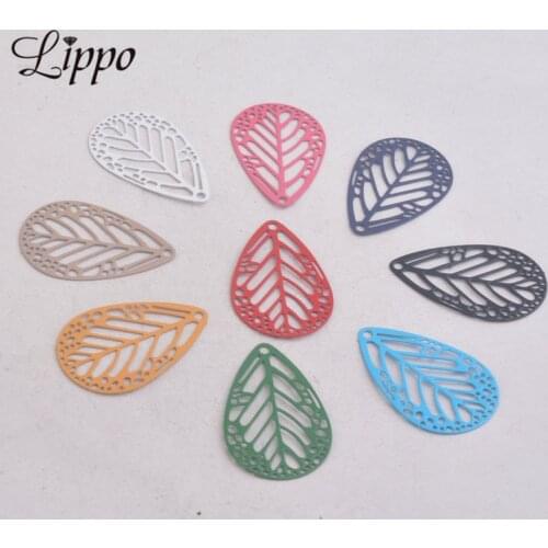 50pcs AC6731 20*30mm Painted Tree Shape Water Drop Charms Metal Brass Jewelry Filigree Earrings Findings